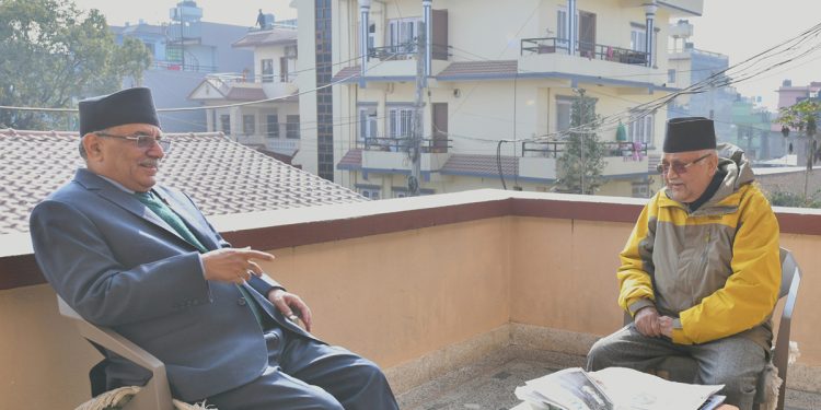 बालकोटमा ओलीसँगको लन्च मिटिङपछि प्रचण्डले भने “मन्त्रालय भागबण्डा आजै टुंगिन्छ”